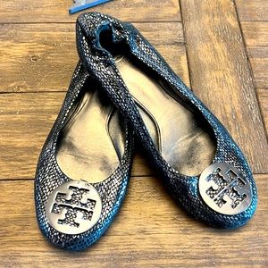 Tory Burch Leather Reva Ballet Snake Print Flats Size 10.5